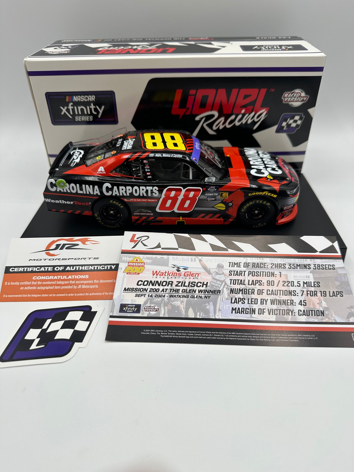 Connor Zilisch Autographed 2024 Carolina Carports Watkins Glen 1st Race Win 1:24 Nascar Xfinity Series Diecast