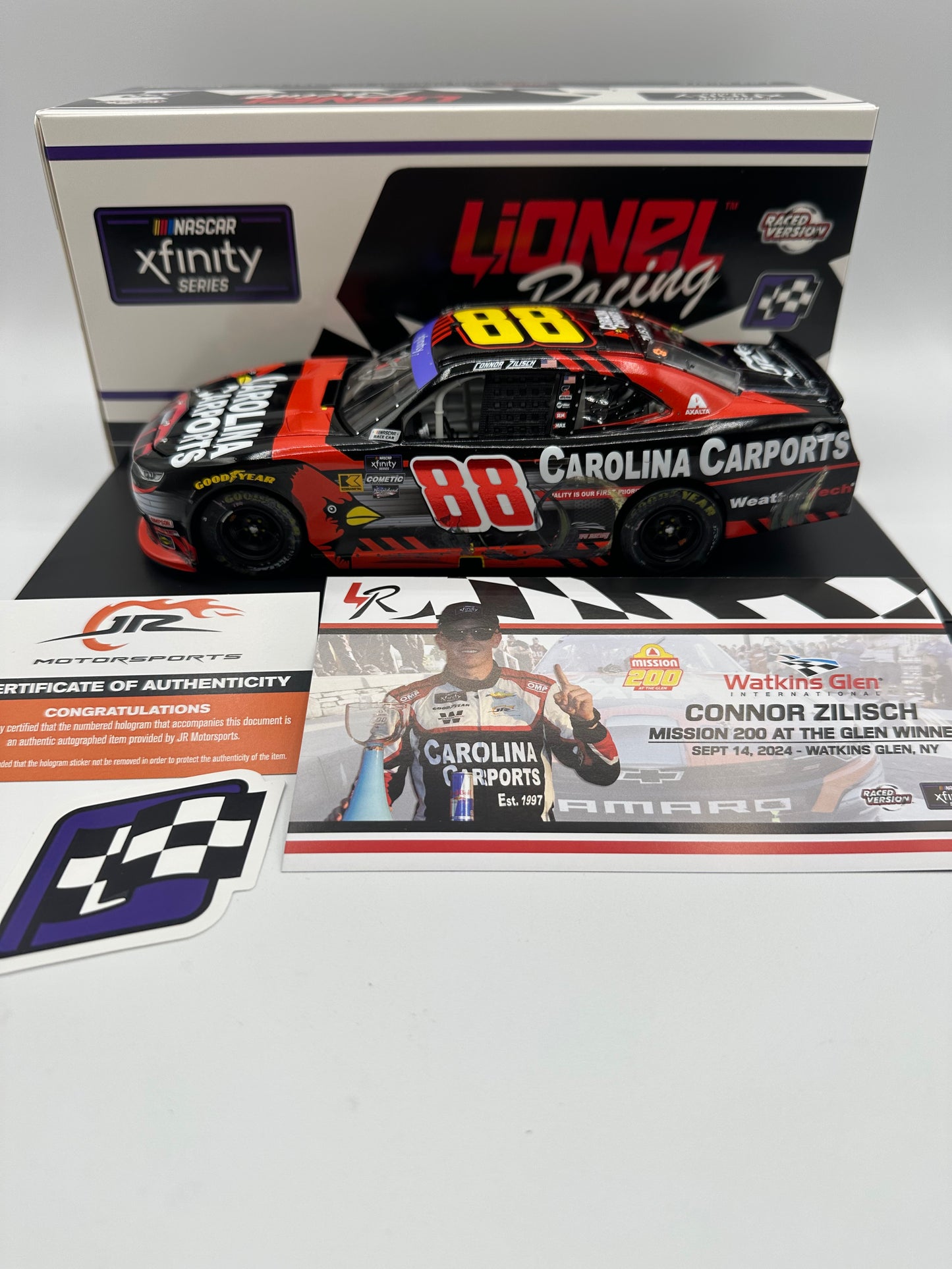Connor Zilisch Autographed 2024 Carolina Carports Watkins Glen 1st Race Win 1:24 Nascar Xfinity Series Diecast