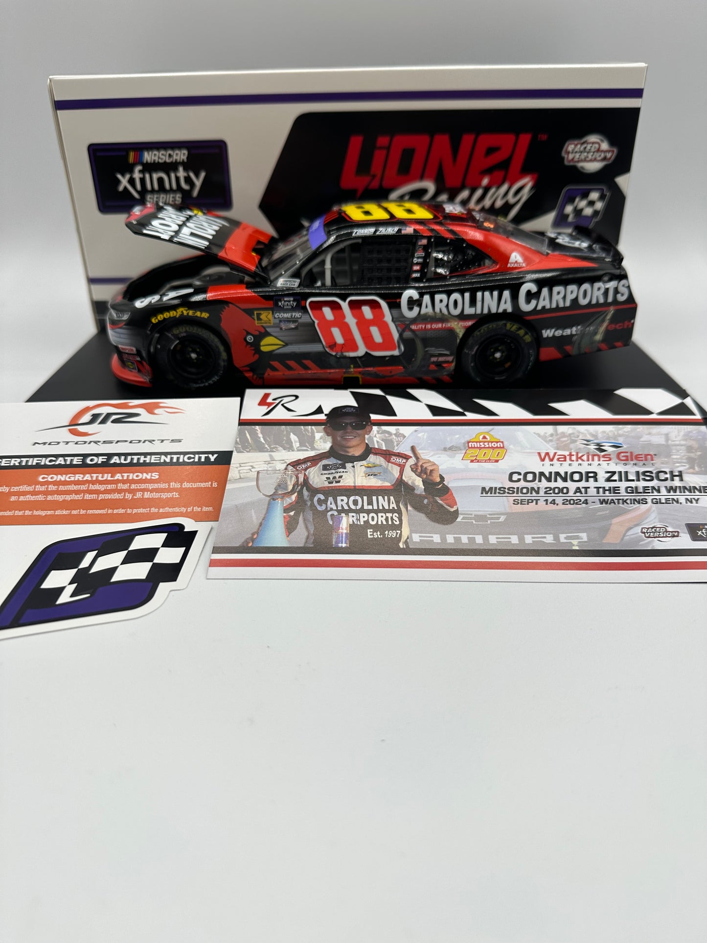 Connor Zilisch Autographed 2024 Carolina Carports Watkins Glen 1st Race Win 1:24 Nascar Xfinity Series Diecast