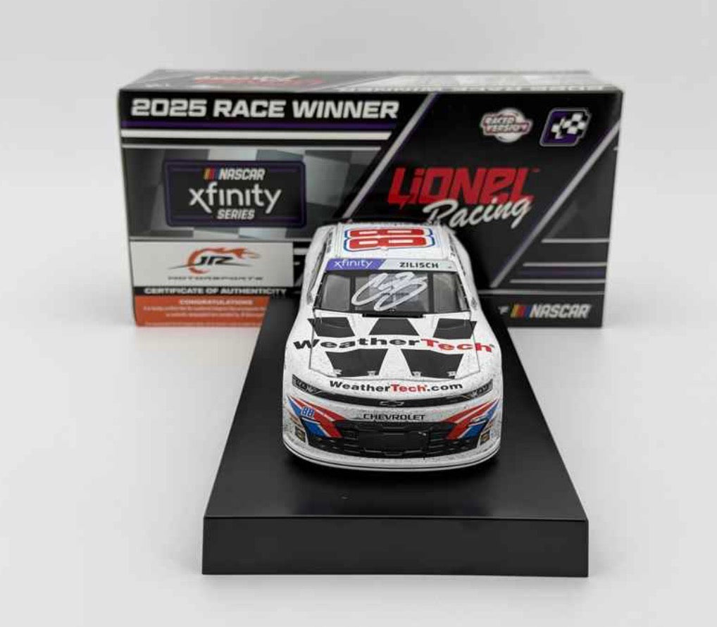 Connor Zilisch Dual Autograph 2025 Weathertech Indianapolis Race Win 1:24 Nascar Diecast - Xfinity Series JRM’s 100th Win