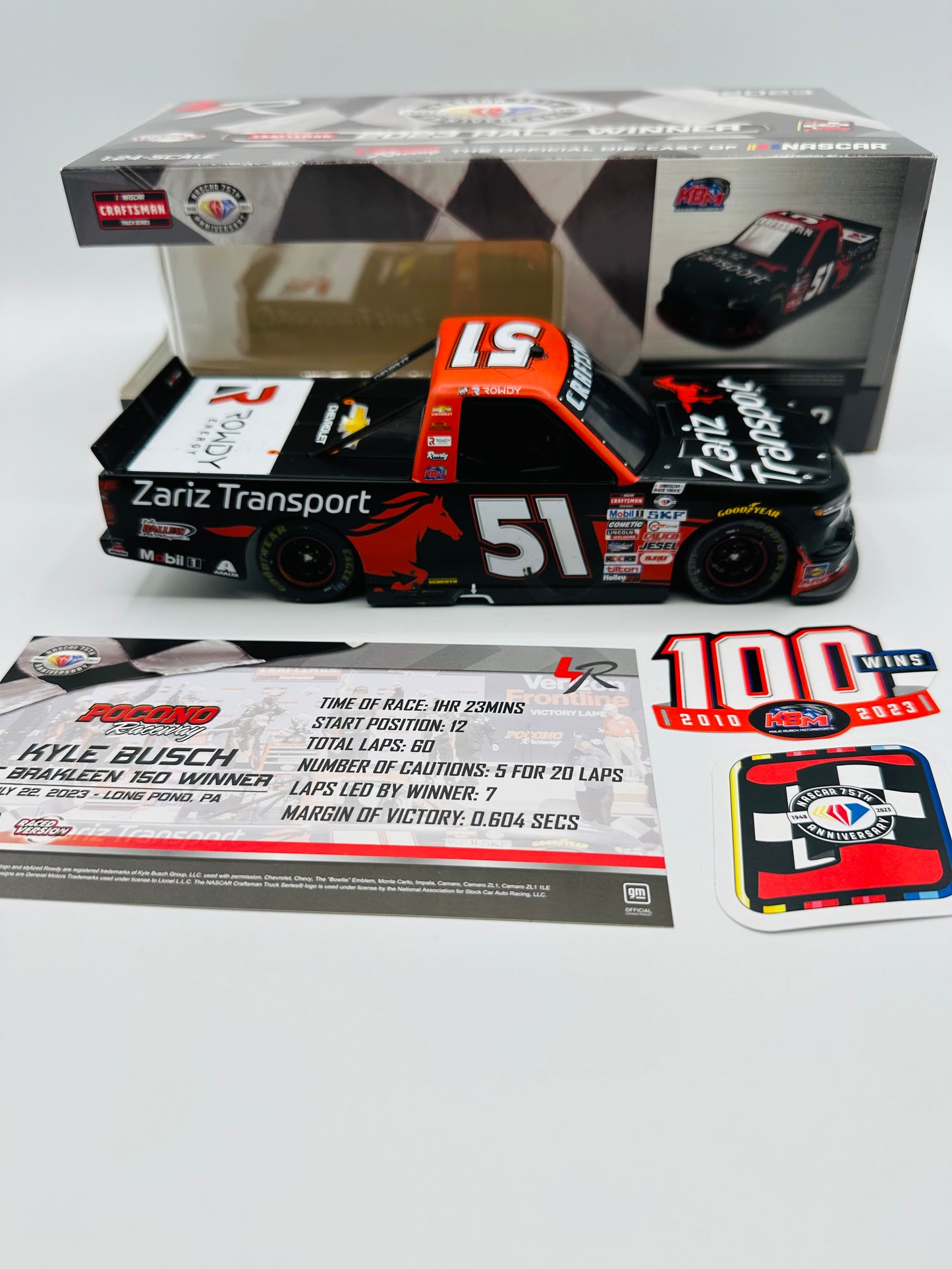 Kyle Busch 2023 Zariz Transport Pocono KBM 100th Race Win 1:24 Nascar Truck Series Diecast