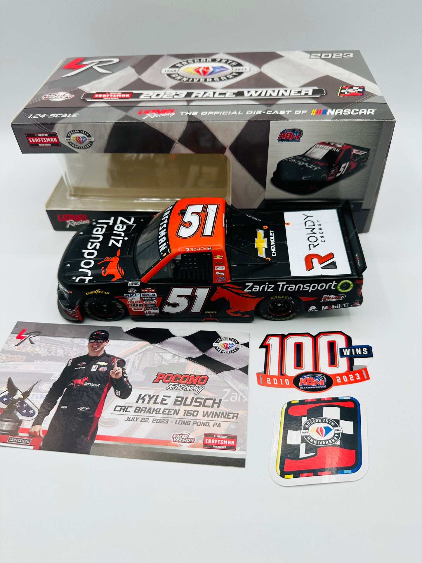 Kyle Busch 2023 Zariz Transport Pocono KBM 100th Race Win 1:24 Nascar Truck Series Diecast