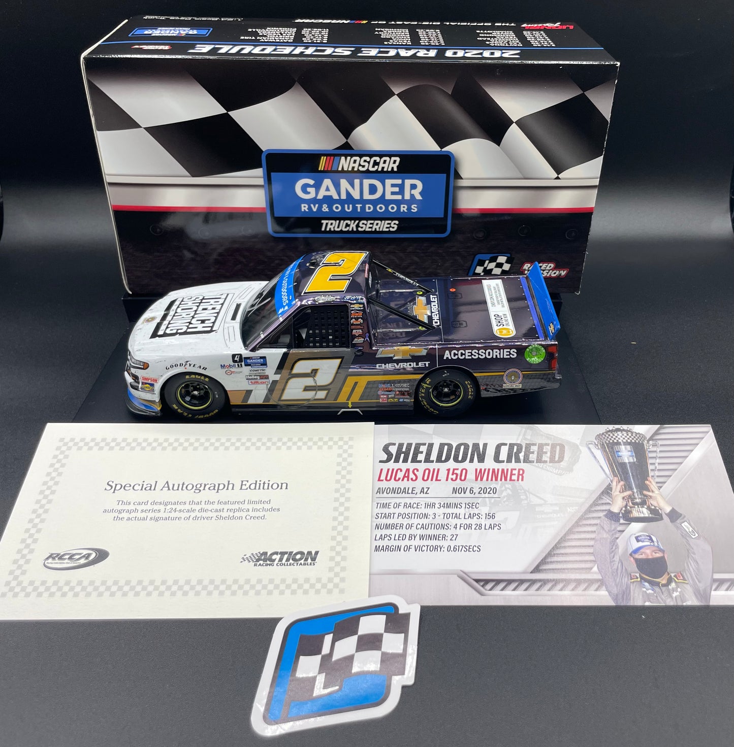 Sheldon Creed Autographed 2020 Chevy Accessories Phoenix Playoff Race Win 1:24 Color Chrome Nascar Truck Series